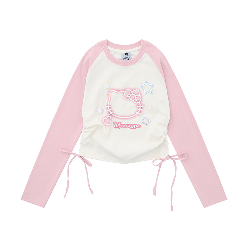 Kitty Cat Stars Raglan Pink Blue Y2K T-shirt