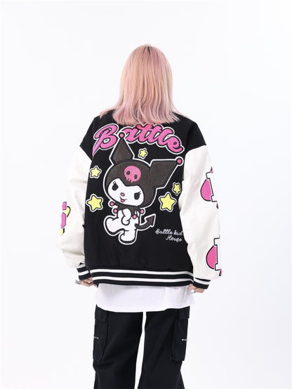 Cartoon Kitty Cat Cinnamon Dog Purple Devil Autumn Y2K Baseball Jacket