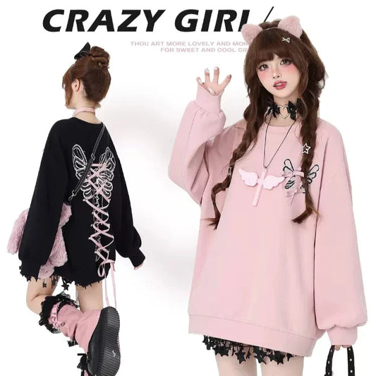 Crazy Girl Dream Cracks Zig Zag Bow Pink Black White Purple Sweater