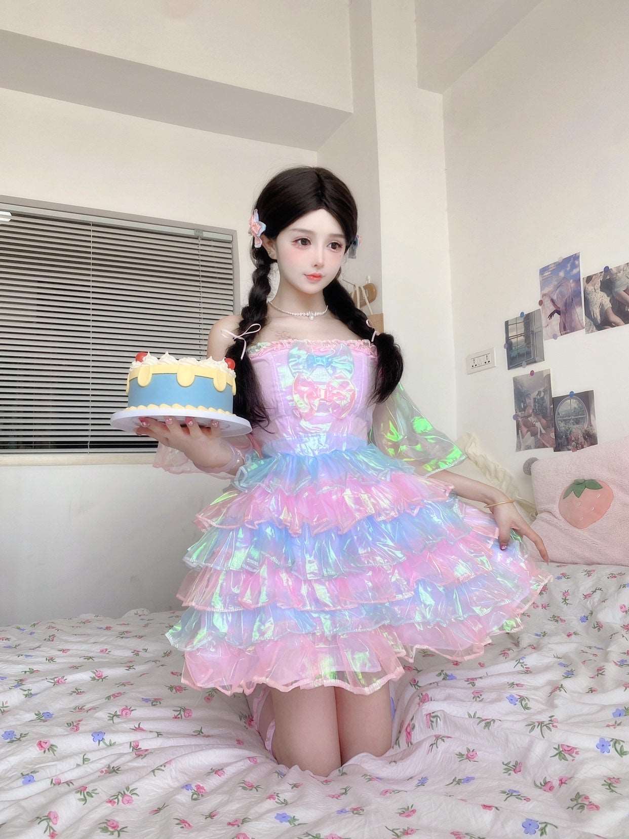 Candy Fairy Pastel Rainbow Gradient Mermaid Sparkling Ruffled Layered Dress