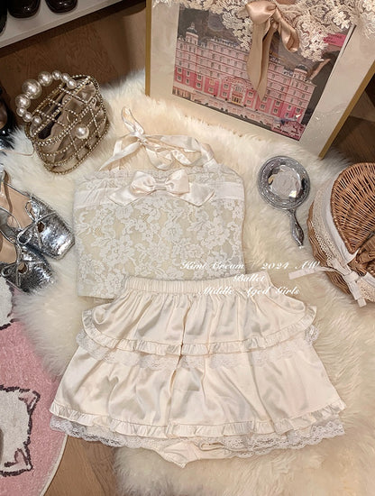 Creamy Sweet Forest Elf Cream Camisole & Skirt Two Piece Set