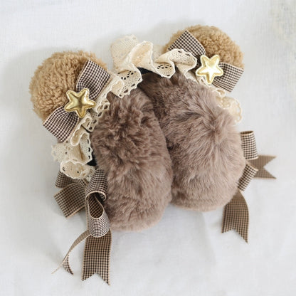 Star Brown Bear & White Cat Winter Earmuffs