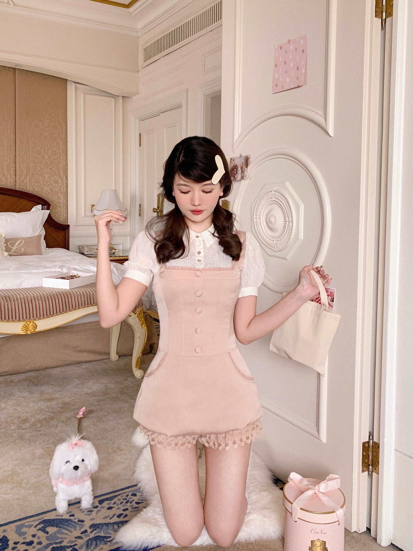 Creamy Sweet Pink Doll Short Sleeve Dress