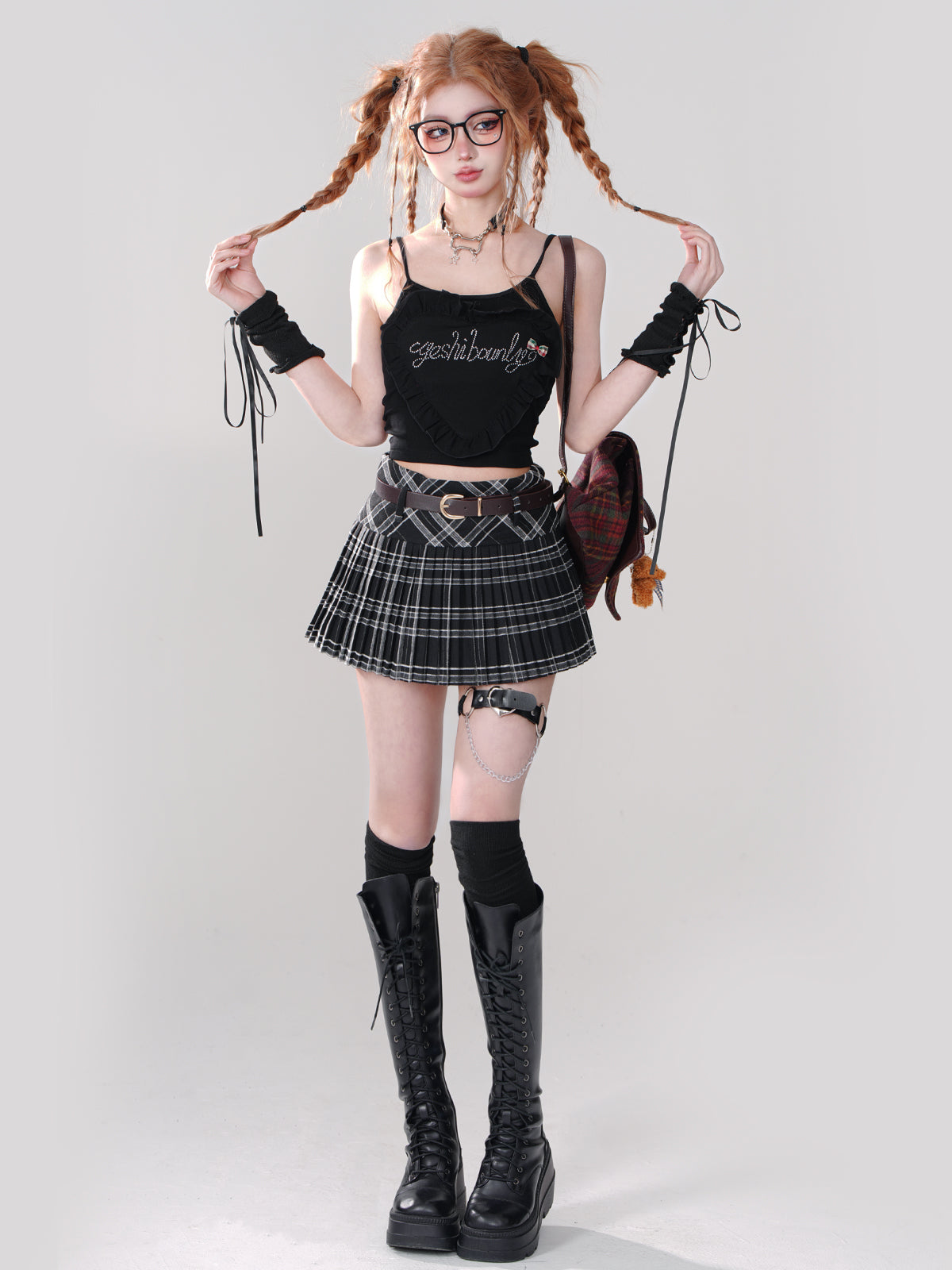 Young Eyes School Girl Black Plaid Mini Skirt