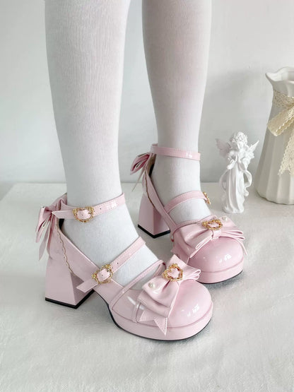 Love Letter Rose Heart Knot Lolita Black White Pink Blue Red High Heels Shoes