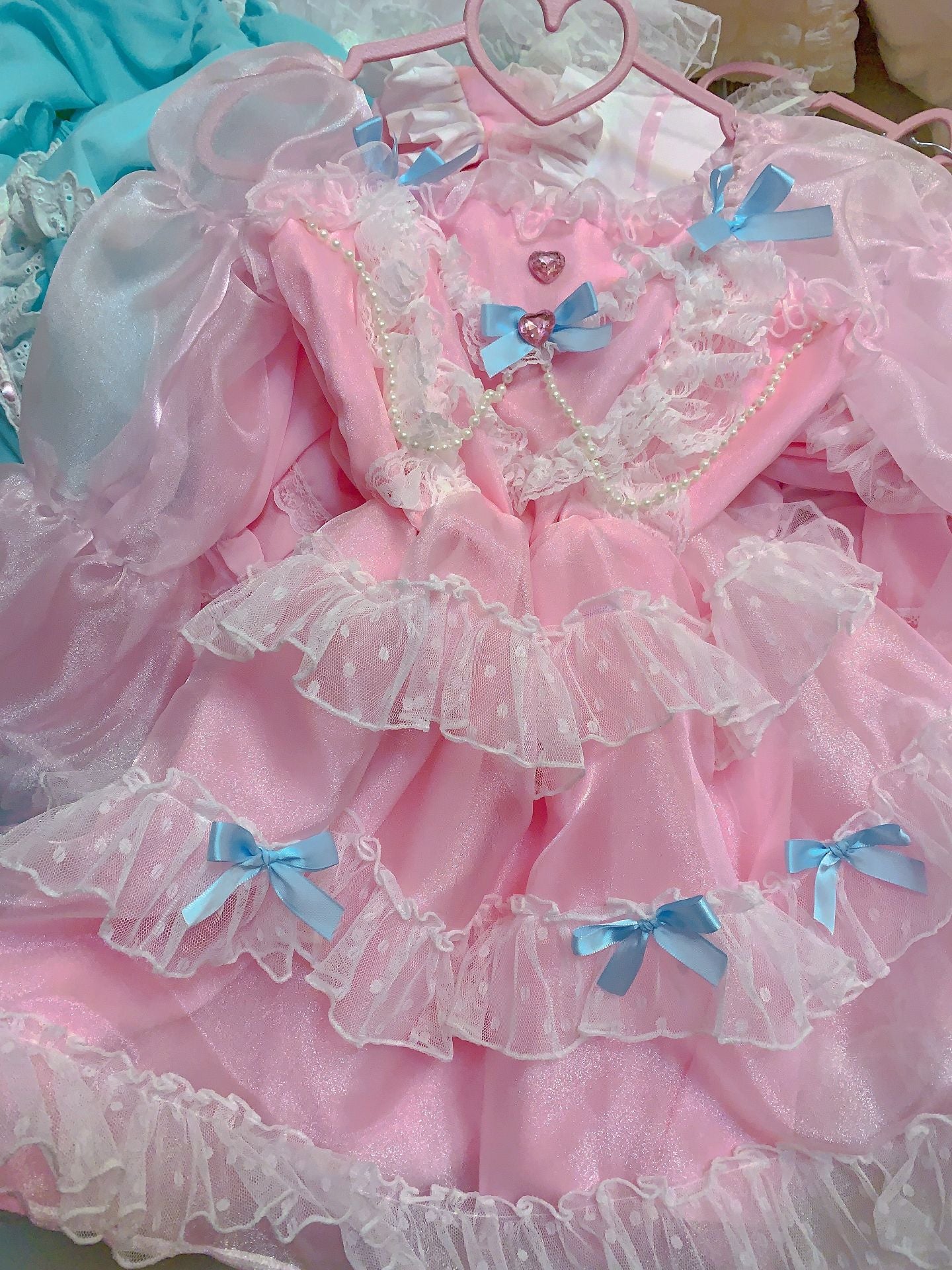 Candy Fairy Coquette Sweet Pink Bow Party Long Sleeve Ruffled Dress