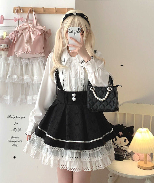 Dormir Doll Love Heart Buttons Black Pink Blue Lace Ruffled Suspender Skirt