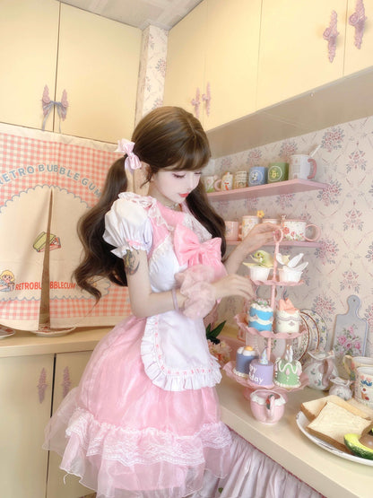 Candy Fairy Sweet Cute Pink Maid Cosplay Outfit Dress