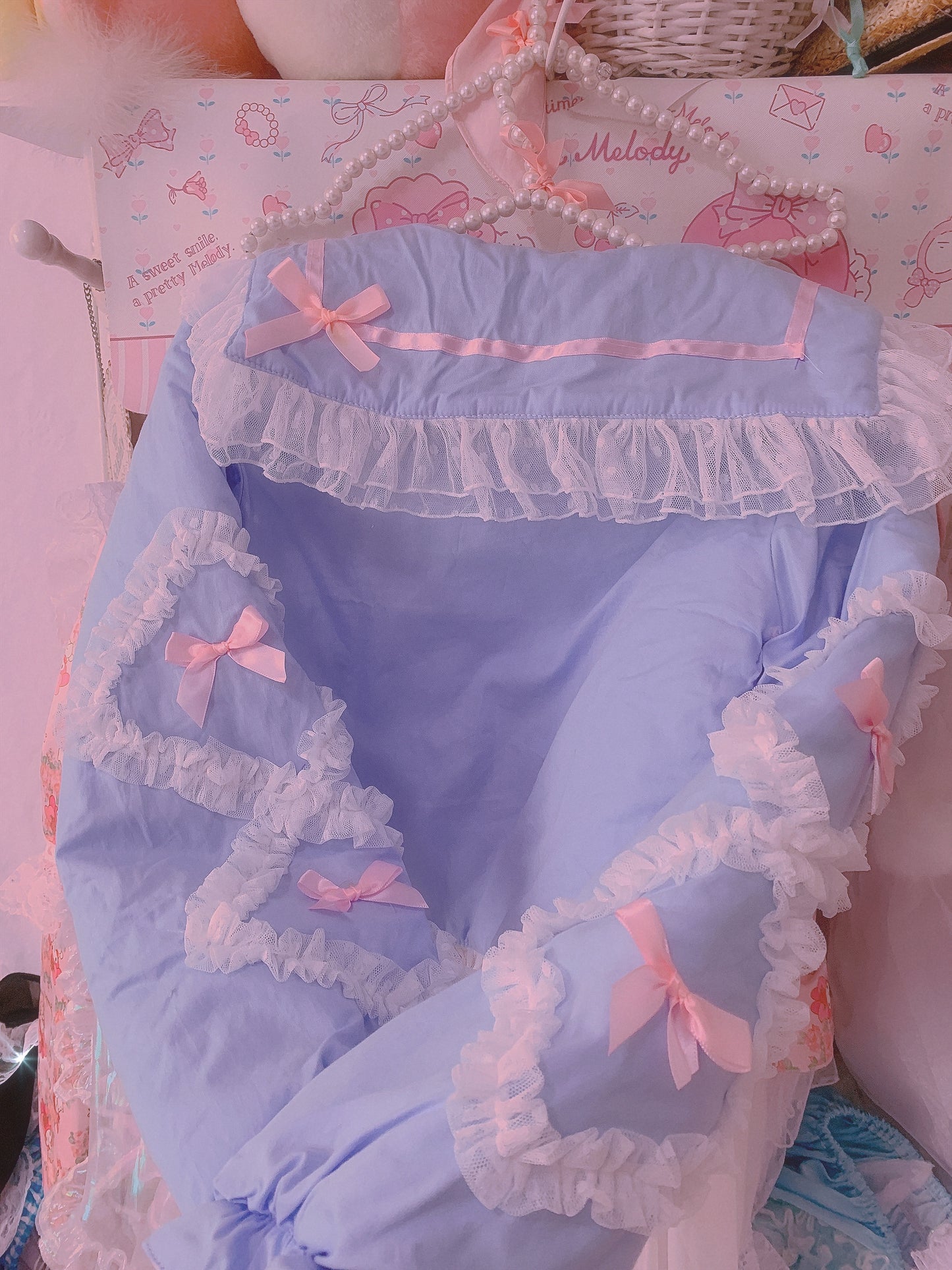 Candy Fairy Sailor Collar Ruffled Blue Pink Black Bow Winter Jacket