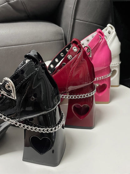 Yishicha Heart EGL Chain Shackles Square Toe High Heels Platform Shoes