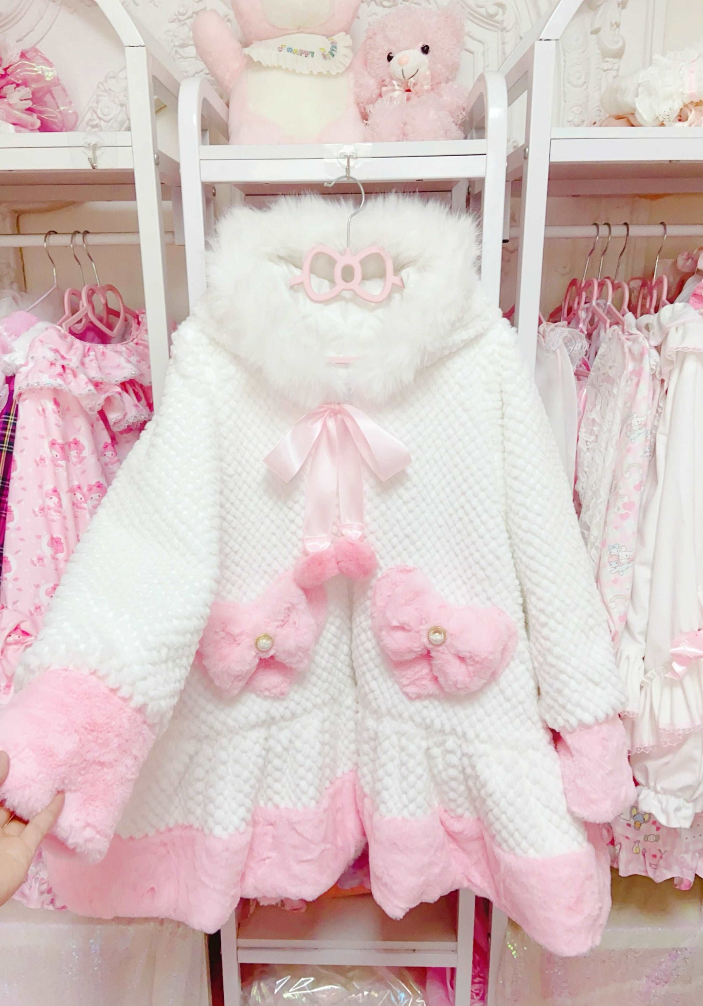 Candy Fairy Winter Velvet Cotton White Pink Thick Hooded Fur Jacket