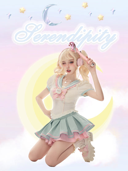 Serendipity Anime Magical Girl Cosplay Ice Star Seifuku Shirt Top & Skirt Two Piece Set