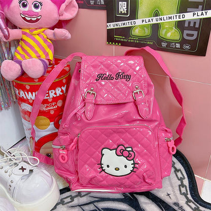 Y2K Kitty PU Leather Hot Pink White Student Backpack Bag