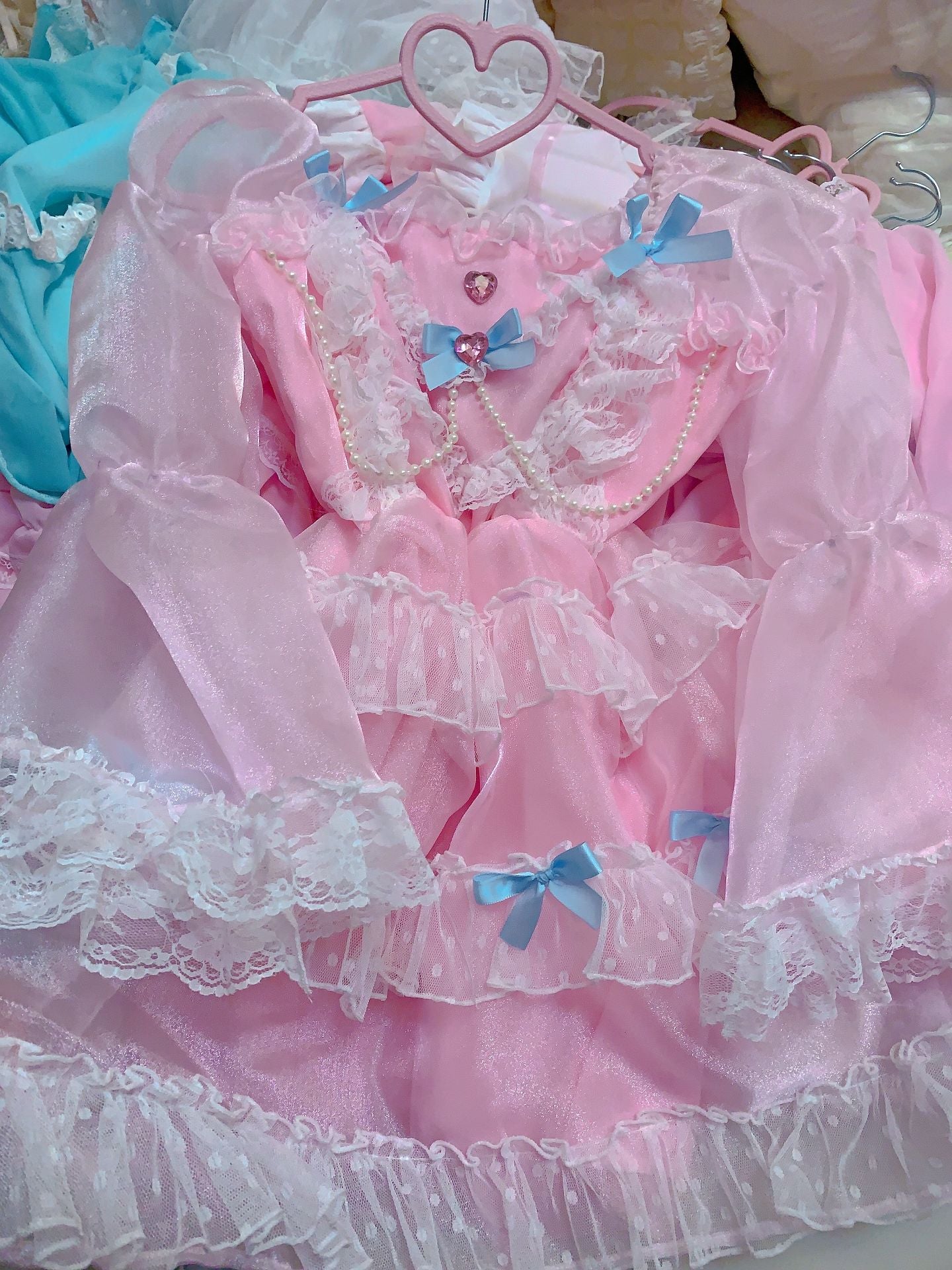 Candy Fairy Coquette Sweet Pink Bow Party Long Sleeve Ruffled Dress