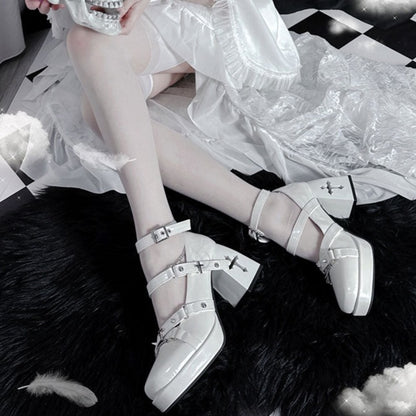 Walpurgis Night Cross Strap Egl Square Toe High Heels Platform Shoes