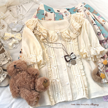 Dormir Doll Taffy Lace Short Sleeve Cream White Shirt Blouse Top