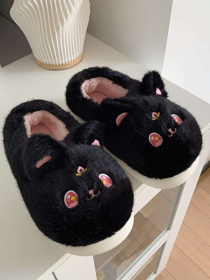 Anime Magical Girl Cute Black White Cat Luna Moon Winter Thick Plush Slippers Shoes