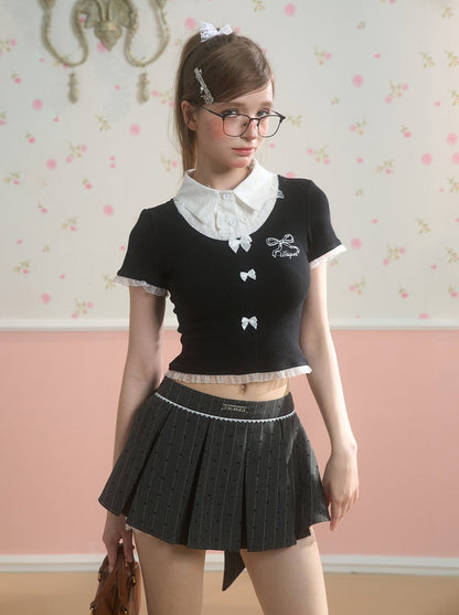 Young Eyes Polo Bow Black Gray Shirt Top