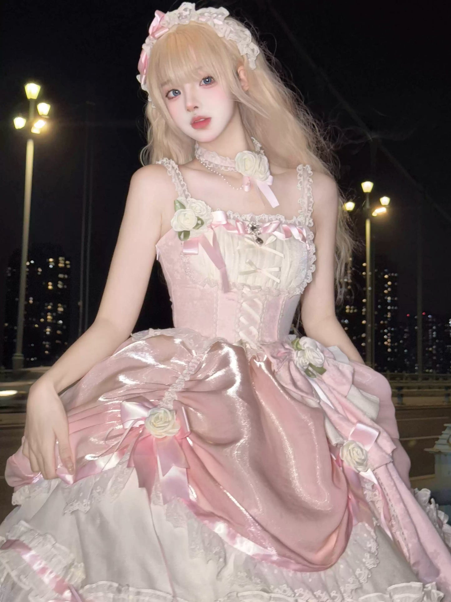 Flying Diary Flowers Letter Pink Lolita Long Dress