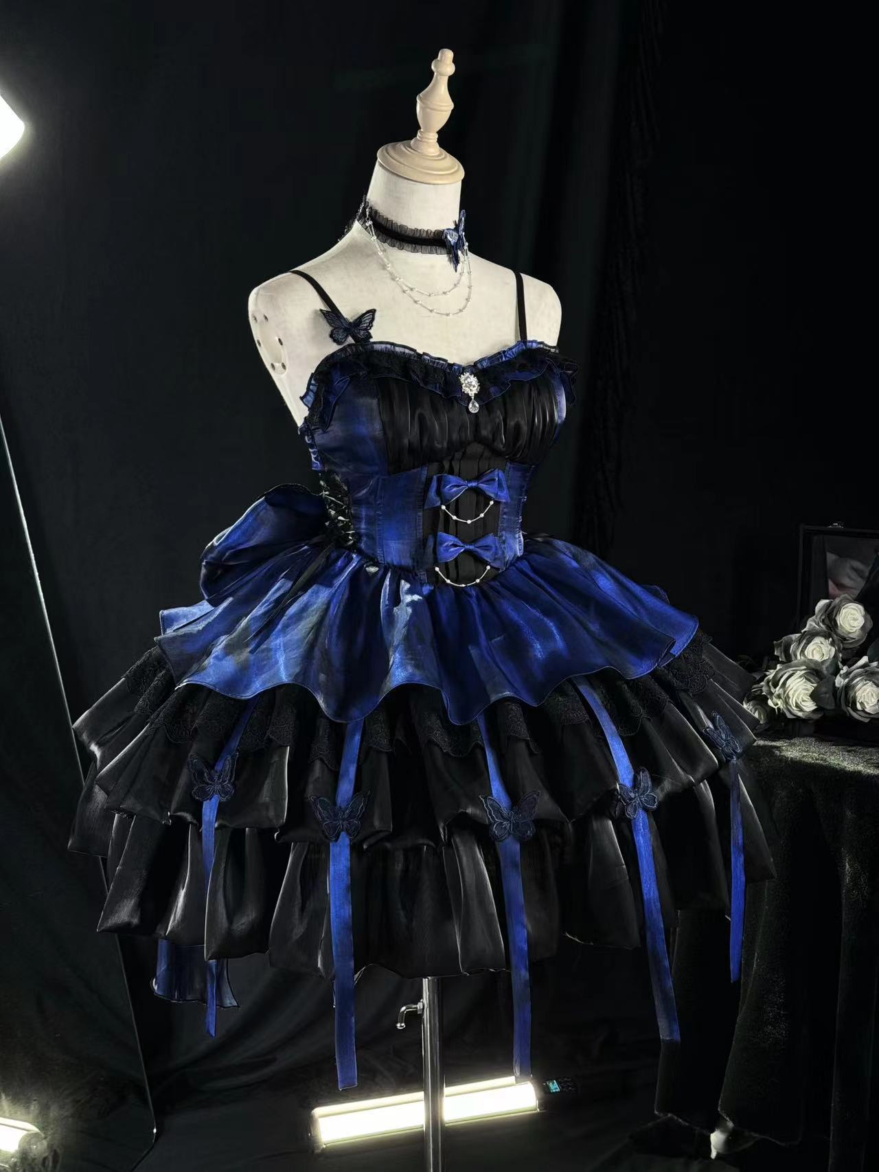 Platycodon Love Goddess Bow Butterfly Blue Pink Green Black Halter Neck Lolita Dress