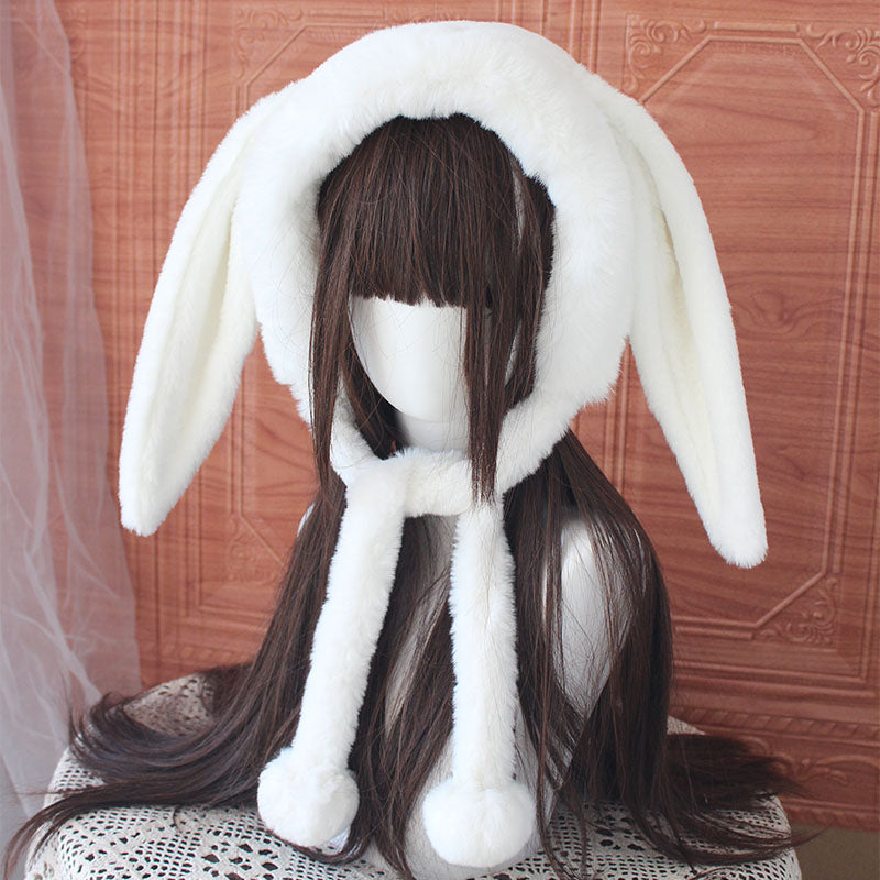 Handmade Lolita Plush Fur White Rabbit Ears Winter Hats