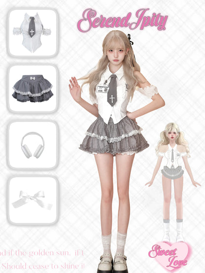 Serendipity Virtual Academy Vest Top & Gray Skirt Two Piece Set