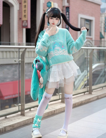 Confession Balloon Miku Ice Cream Green Pink Sweater