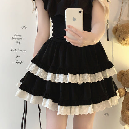 Dormir Doll Velvet Kiss Lace White Black Ruffle Skirt