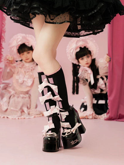 Puffy Sheep Sweet Box Platform Pink Black High Heels Shoes