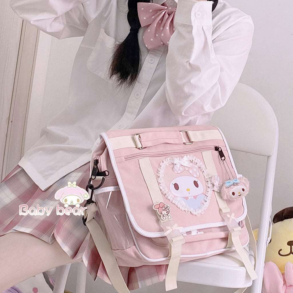 Baby Bear Handmade Cartoon Melody Purple Devil Pink Black Student School Briefcase Messenger Bag Backpack