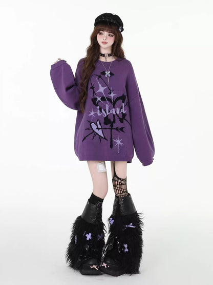 Crazy Girl Moonfall Untitled Butterfly Black Gray Purple Sweater