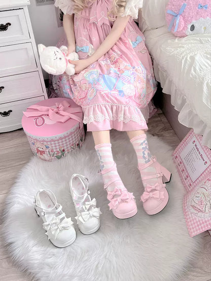 Cuckoo Lolita Princess Jane White Black Pink High Heels Shoes