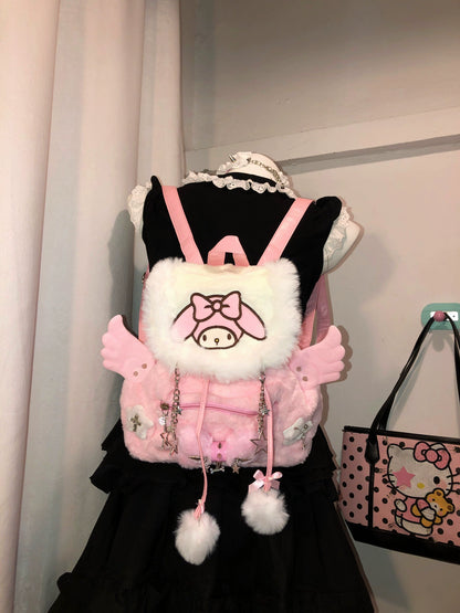 Y2K Pink Melody Plush Wings Backpack Bag