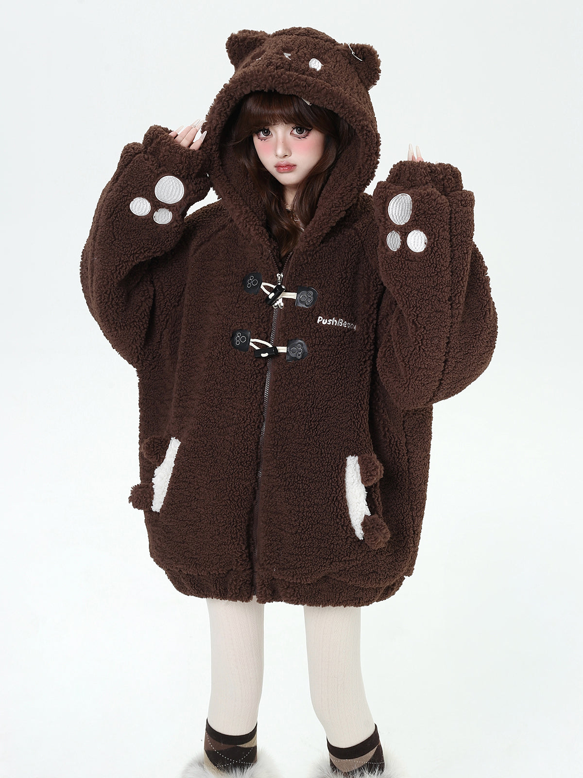 Crazy Girl Animal Series Black Cat Brown Bear White Rabbit Jacket