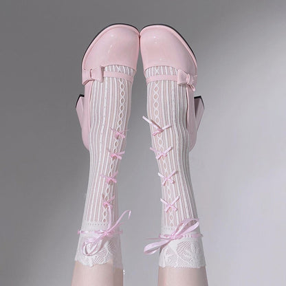 Coquette Darling Lace Pink Bow White Black Socks