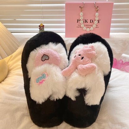 Rabbit Heart Love Decorative Plush Fluff Slippers Shoes