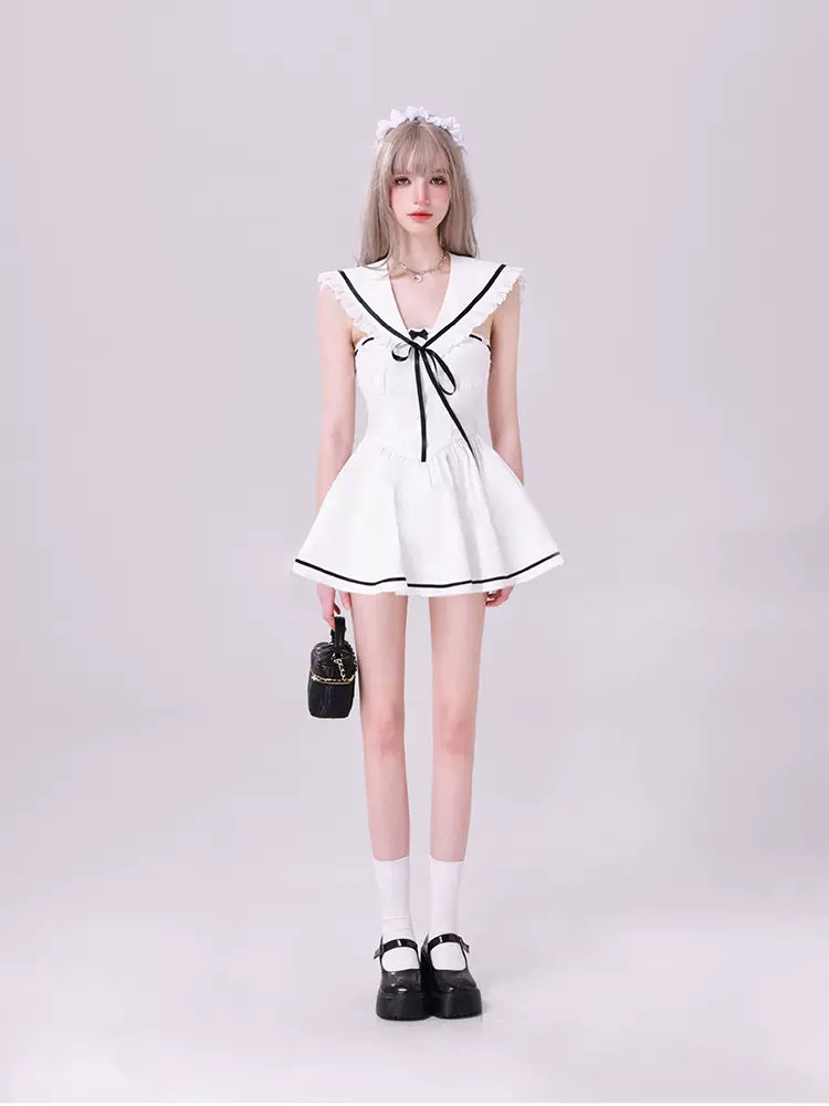 Kiki Sweet and Cool Sailor Collar Blue White Strap Dress