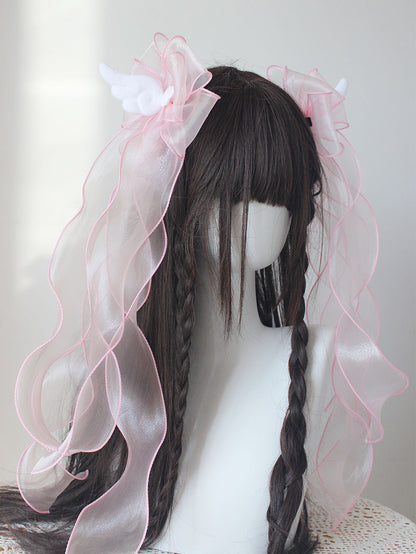 Idol Angel Wings Black White Pink Blue Lolita Ribbon Hair Clips Hair Accessories