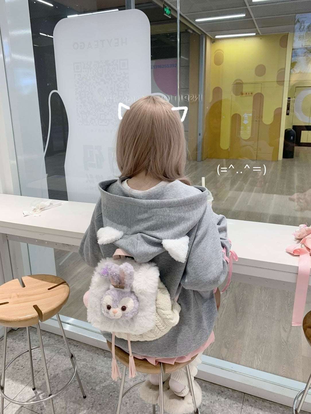 Cute Gray Cat Ears Y2K Coquette Ribbon Hoodie Jacket