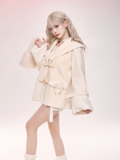 Serendipity Autumn Winter Cupid Arrival White Woolen Coat