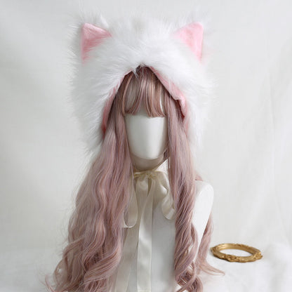 Winter Lolita White & Black Cat Ears Cute Handmade Fur Hats Headband