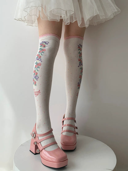 Strawberry String Pink Red Black White Lolita Socks