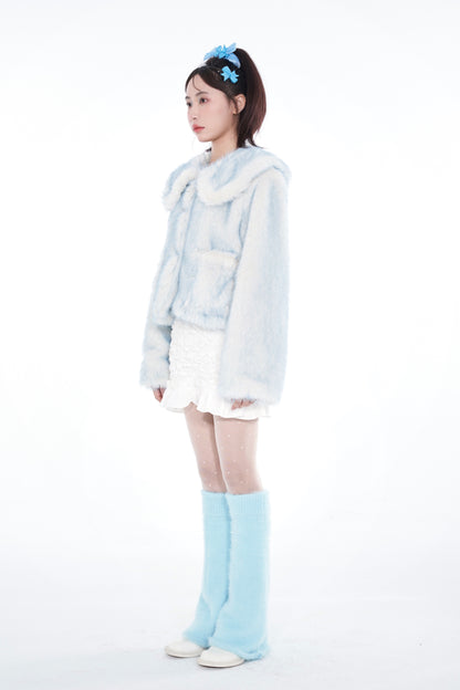 Runway Sweet Faux Fox Fur Light Pastel Blue & Purple Jackets Coats