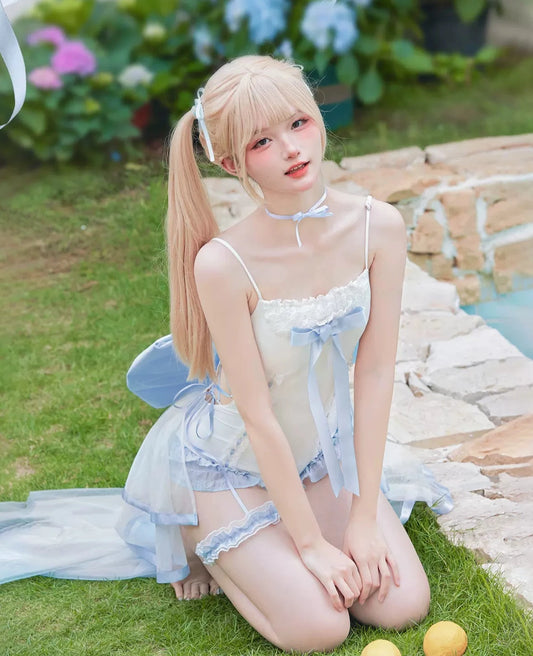 Water Melody Blue White Lolita Train Swimsuit