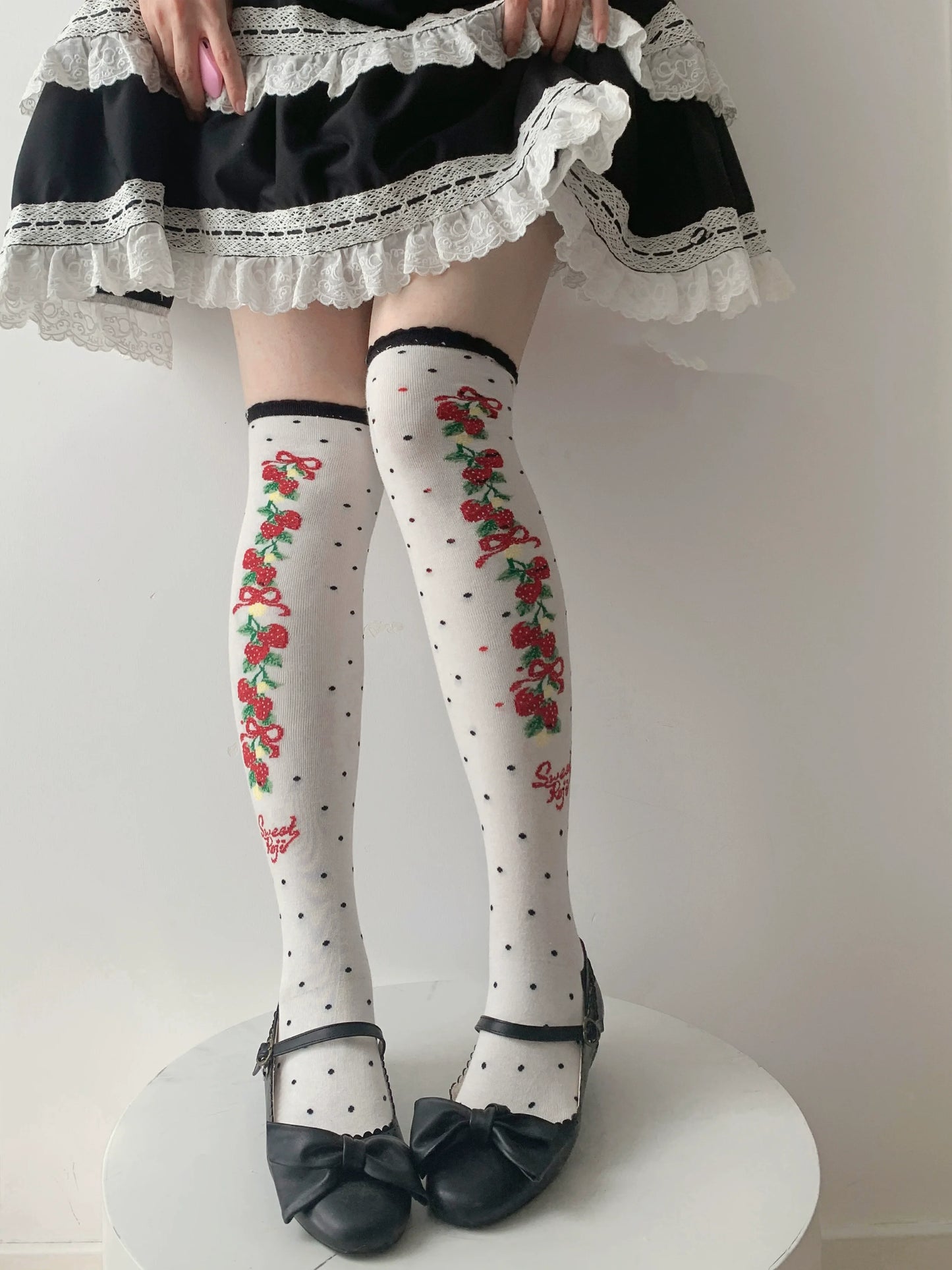 Strawberry String Pink Red Black White Lolita Socks