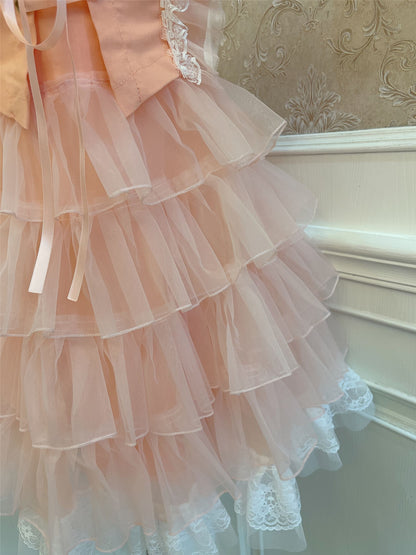 Sweetheart Princess Fairy Strap Cake Peach Pink Dress