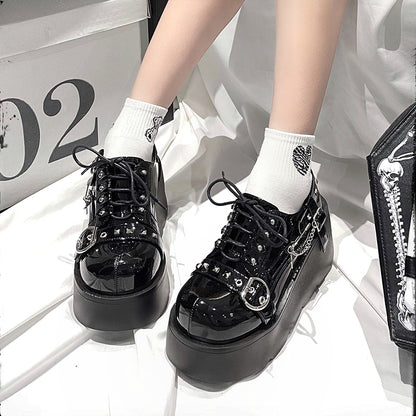 Transfer Student Punk Rock Gothic Black & White Platform Wedges Shoes