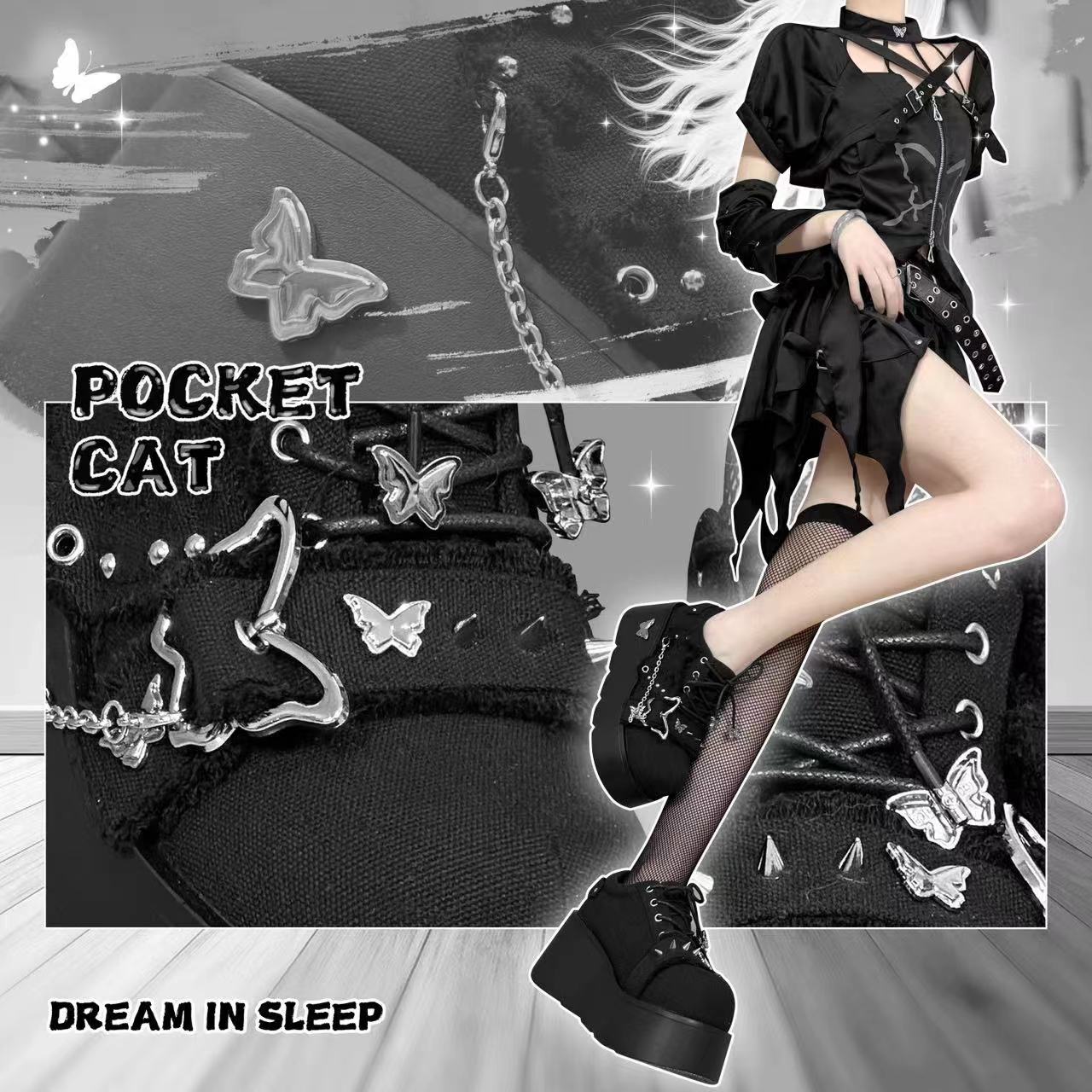 Pocket Cat Y2K Butterfly Dream EGL Canvas Platform Shoes