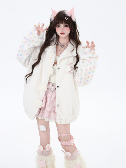 Crazy Girl Full Sugar Girl White Plush Jacket