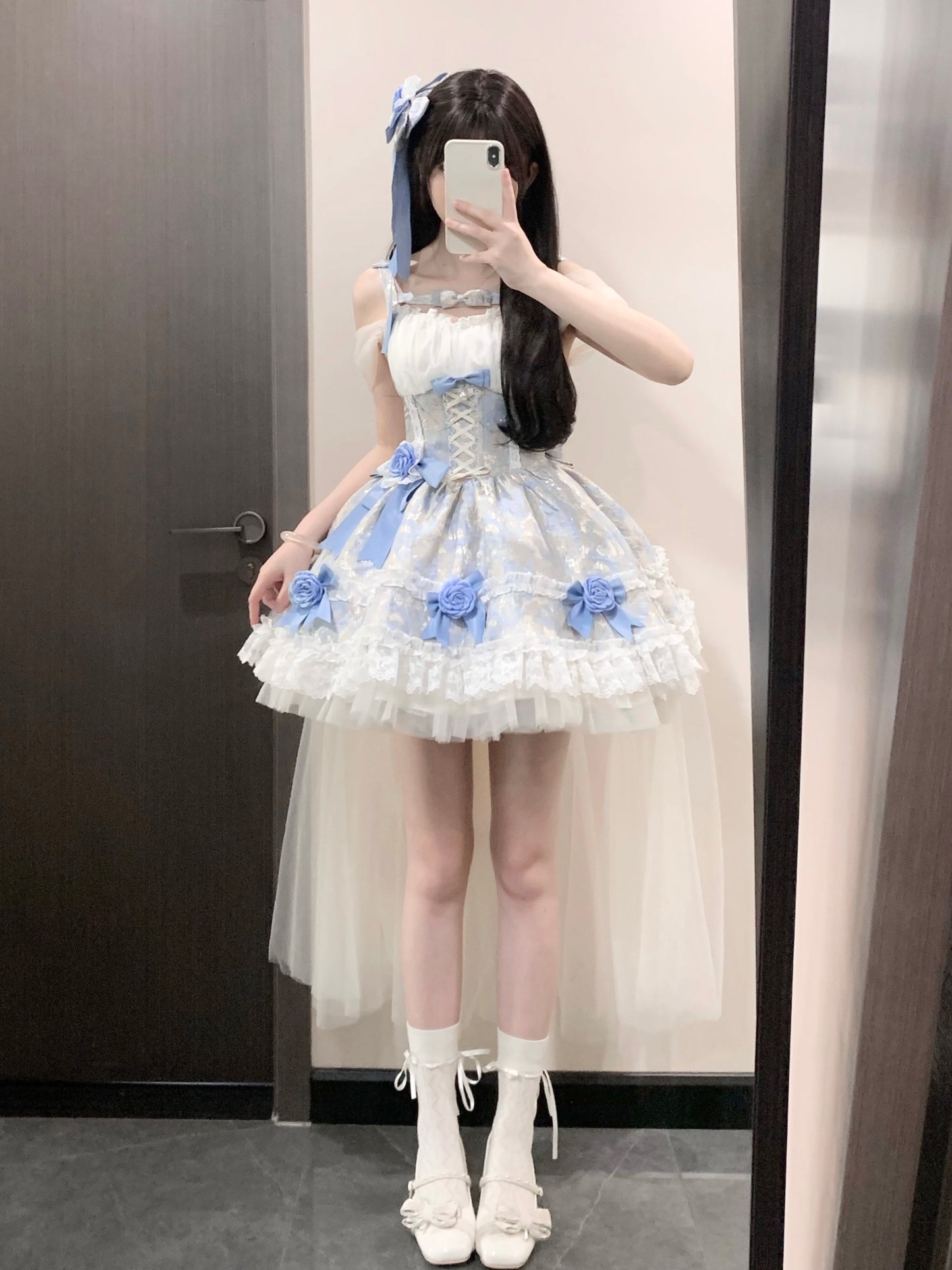 Platycodon Girls Garden Jacquard Pink & Blue Lolita Dress